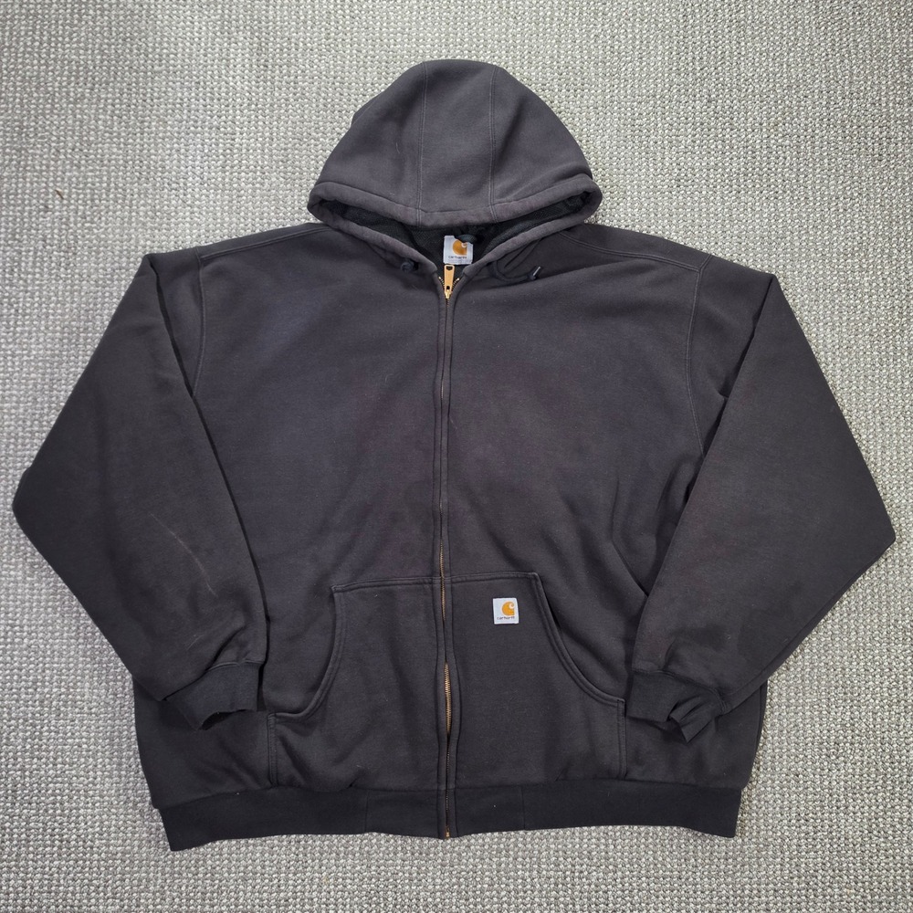 Vintage Carhartt Thermal Lined Full Zip Hoodie Mens 3XL Tall Black Workwear